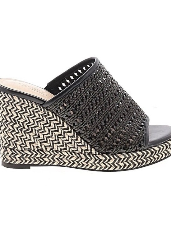 Liverpool Shoes - Liverpool Black Woven Espadrille Wedge Slides